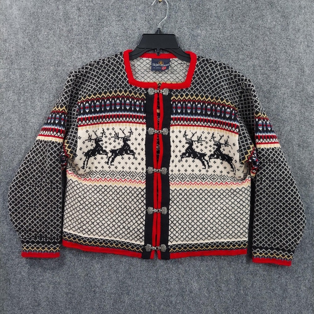 Skjæveland Of Norway Cardigan Sweater Womens Medium Reindeer Wool Pewter Clasp